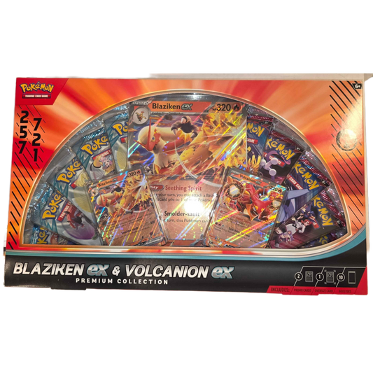 Blaziken ex Volcanion ex Premium Box - Ultimate Collector's Set with Promo Cards, Booster Packs & Game Accessories - Tall Grass Grabs