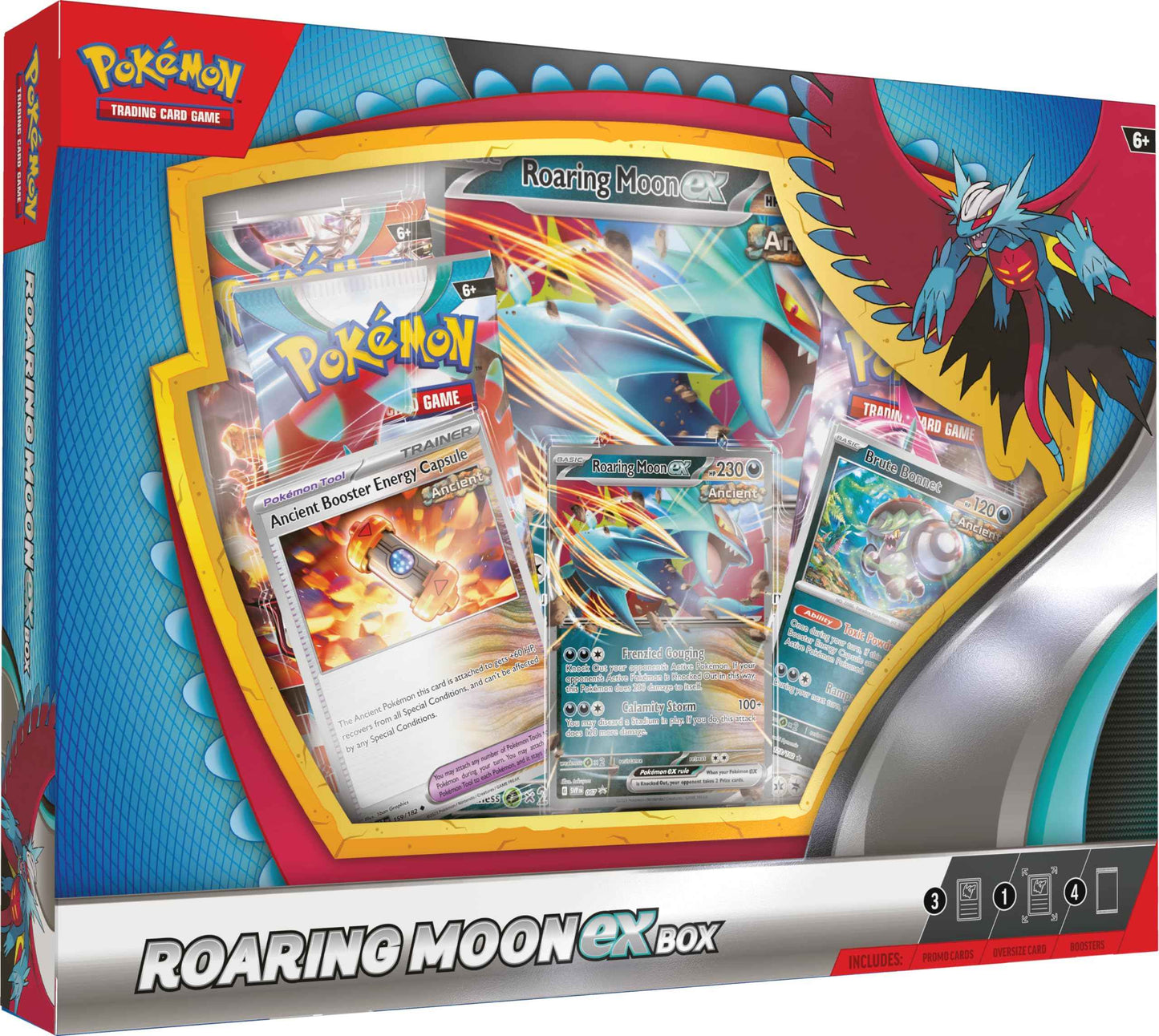 Pokemon TCG Roaring Moon Iron Valiant EX Box - Includes 4 Booster Packs, Promo Cards & Trainer Card - Tall Grass Grabs
